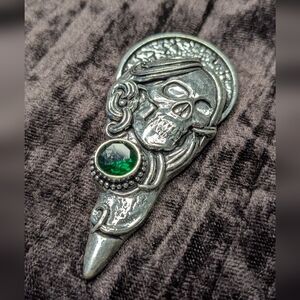 Handcrafted Oversized "La Catrina" Sugar Skull with Green Topaz Pendant